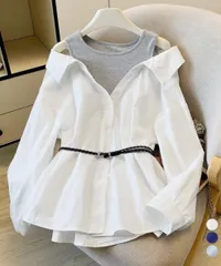 ◆ オフショルダーシャツタンクトップ重ね着風