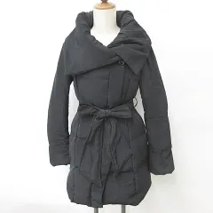 リエンダ rienda ダウンコート 長袖 シングル 比翼仕立て ビッグカラー リボン 黒 ブラック S