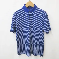 PG GOLF パフォーマンス ギア ポロシャツ ゴルフ スポーツウェア 半袖 ボタンダウン ボーダー 青 白 ブルー ホワイト L