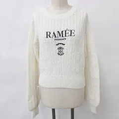 ワンアフター アナザー ナイスクラップ one after another NICE CLAUP ニット セーター 長袖 丸首 ショート丈 ケーブル 刺繍 アイボリー F