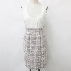 チェスティ Chesty ワンピース ノースリーブ Uネック ひざ丈 ツイード 刺繍 ビジュー 白 ピンク ホワイト 1