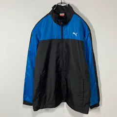 PUMA プーマ ロゴ 刺繍 切替 裏地フリース ラグラン フルジップ ジャンパー ブラック ブルー 160