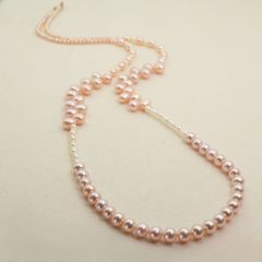 極美品】 淡水パール 5連 ロング ネックレス ピンク 80cm SILVER 
