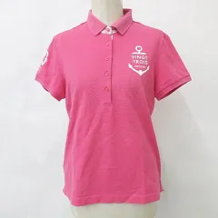 23区 オンワード樫山 SPORT スポーツ ゴルフ シャツ ポロシャツ 半袖 ボーダー プリント ピンク Ⅱ