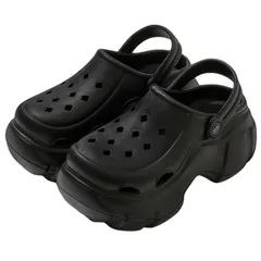 [ａｄｚｕ] クロッグサンダル レディース 厚底 歩きやすい サボサンダル ミュール 軽量 ソール8cm アウトドア 夏 リカバリーサンダル つっかけ EVA (ブラック, 日本の靴のサイズ寸法, 大人, 長さ・寸法 [ブラック] [24.0~24.5 cm]