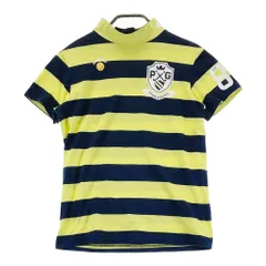 サイズ：0 PEARLY GATES パーリーゲイツ  PGスマイル モックネック半袖Tシャツ ボーダー柄 イエロー系 [240101642432] ゴルフウェア レディース ストスト