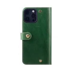 新品 HANATORA for iPhone15ProMax ケース 手帳型 本革 スマホケース スマホ スタンド ストラップ 付き イタリアンレザー ギフト マグネットなし グリーン PN-15ProMax-Green