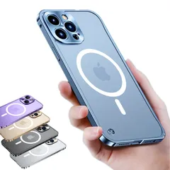 新品 かっこいい iPhone 14 Pro Maxケース MagSafe 充電対応 ロック クリア アルミ メタル バンパー 半透明 背面 マット 耐衝撃 ストラップホール スリム 丈夫 magsafeケース カメラ保護 薄型 EVA緩衝綿付き (iPhon