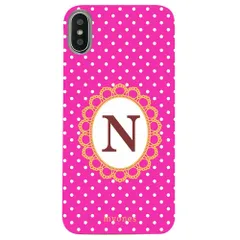 【新品未使用】iPhone13 アイフォン13 クリア ハードケース ( 水玉模様  イニシャルN ) ピンク ドット 水玉 イニシャル アルファベット