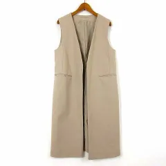 ジーユー GU ノーカラー ロング ジレ ベスト トッパー 羽織り S ベージュ