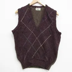 M/古着 ニット ベスト メンズ 90年代 90s ウール Vネック スコットランド製 エンジ 26feb12