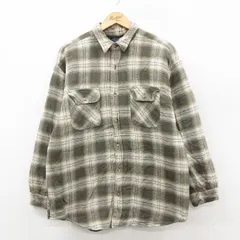 L/古着 ベーシックエディションズ 長袖 フランネル シャツ メンズ 90年代 90s コットン 緑系他 オンブレ チェック 内側キルティング【spe】 26feb12