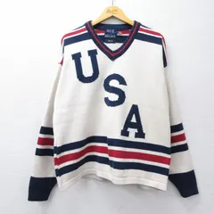 XL/古着 オールドネイビー OLD NAVY 長袖 セーター メンズ 90年代 90s USA製ロゴ コットン Vネック USA製 薄ベージュ他【spe】 26feb13