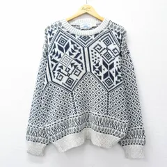 L/古着 長袖 ノルディック セーター メンズ 90年代 90s 雪柄 コットン USA製 薄グレー 霜降り他 26feb13