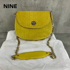 NINE ナイン パイソン柄 ショルダーバッグ チェーン ストラップ イエロー 黄色 ヘビ柄 蛇 ターンロック 金具 ゴールド 斜め掛け 肩掛け クロスボディ ポーチ ミニバッグ スクエア 鞄 かばん カバン 総柄 型押し 派手 差し色 ★ ■■のサムネイル