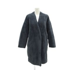 ジーナシス JEANASIS フェイクファーコート ロング丈 F 紺 ノーカラー Vネック /SY34 ■ECA001