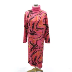 ザラ ZARA ニットワンピース ロング丈 マキシ丈 長袖 M ピンク 総柄 タートルネック /SY35 ■ECA001