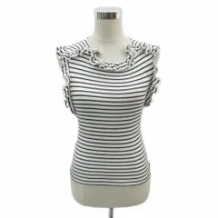 ラルフローレン RALPH LAUREN カットソー ノースリーブ ボーダー柄 フリル S 白 ホワイト /SM22 ■ECA002