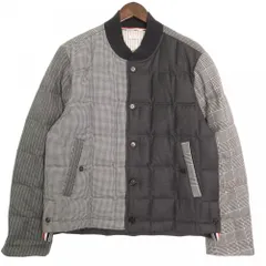 【在庫一掃】 トムブラウン ブルゾン メンズ アウター 千鳥格子 ストライプ 異素材 THOM BROWNE グレー ウール   【中古品】