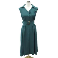 アンドクチュール AND COUTURE シャツワンピース ロング丈 マキシ丈 ノースリーブ スキッパーカラー 無地 38 M グリーン /SY33 ■ECA001