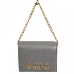 【在庫一掃】 グッチ 二つ折り財布 ユニセックス ズゥミ チェーンウォレット コンパクトウォレット GUCCI 570660 レザー    グレー ゴールド金具 美品【中古品】