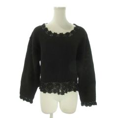 ルーニィ LOUNIE ニット セーター ウール 黒 ブラック 長袖 レースネック レース裾 /AO13 ■ECA002