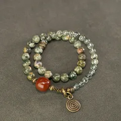 レッド系天然石の2連ブレスレット ヴィンテージ風 手作り 男女兼用 手作り ハンドメイド アクセサリー プレゼント おしゃれ 誕生日 ギフト 数量限定  SGSP006