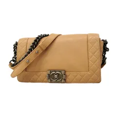 【6cc3266-k】シャネル ショルダーバッグ ボーイシャネル レザー ライトブラウン シルバー金具【中古】レディース