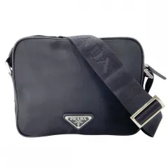【在庫一掃】 プラダ ショルダーバッグ ユニセックス トライアングルロゴ カメラバッグ ロゴジャガード ミニバッグ 肩掛け 斜め掛け メンズ レディース PRADA 2VH144 ナイロン レザー ブラック 黒 シルバー金具【中古品】
