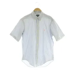 ラルフローレン RALPH LAUREN ストライプシャツ 半袖 ボタンダウン M ブルー /MY ■OS ■ECE003