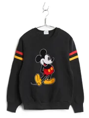 【お得なクーポン配布中!】 80s USA製 ミッキー フロッキー プリント スウェット メンズ レディース S / ヴィンテージ ディズニー トレーナー 裏起毛 キャラクター 黒