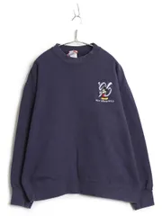 【お得なクーポン配布中!】 90s USA製 ミッキー 刺繍 スウェット メンズ レディース L / 古着 オールド ディズニー トレーナー 裏起毛 キャラクター ヘビーウェイト 紺