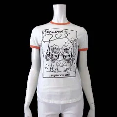 ディースクエアード DSQUARED2 Tシャツ カットソー ヴィンテージ加工 半袖 ロゴ プリント L 白 ホワイト オレンジ イタリア製