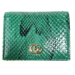 GUCCI (グッチ) GGマーモント パイソンレザーコンパクトウォレット 二つ折り財布 グリーン 456126
