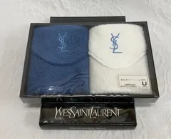 〇未使用 イヴ・サンローラン タオルハンカチ タオルチーフ 2枚 YSL ハンドタオル 青 白