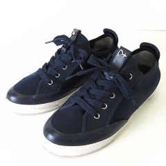 ダイアナ DIANA +D +Diana プラスダイアナ スニーカー シューズ サテン レザー 23.5cm 紺 ネイビー 白 くつ 靴