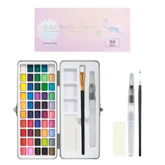 固形水彩 50色 絵の具セット 鮮やか 透明 画材 水彩画絵具 スケッチ 初心者まで 子供/大人適用 収納ケース付きのサムネイル