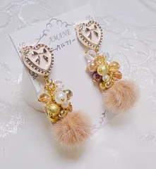 【No.43】ハート 茶色 ふわふわ ニッケルフリー イヤリング