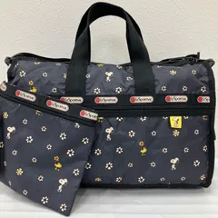 824　LeSportsac レスポートサック　タグ付き　SNOOPY　スヌーピー　コラボ　スヌーピーデイジー　SNOOPY DAISY　2way　ボストンバッグ　ポーチ　MEDIUM WEEKENDER　ミディアムウィークエンダー　ブラック　黒