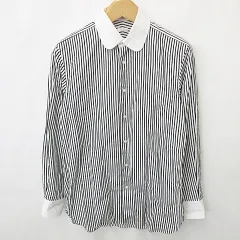 エディフィス EDIFICE シャツ ワイシャツ 長袖 丸襟 綿 ストライプ 白 黒 ホワイト ブラック 40