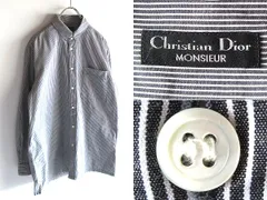 希少 ビンテージ Christian Dior MONSIEUR クリスチャンディオール ムッシュ ストライプシャツ タブカラーシャツ M チャコール ホワイト