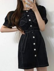 (タグ新品) 31 ファッション スティッチ ミニワンピース ベルト付き ブラックワンピース