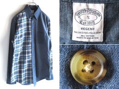 高級 Brooks Brothers ブルックスブラザーズ REGENT コットン クレイジー切替 BDシャツ S ネイビー ブルー 国内正規品