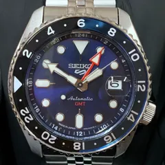 【彦】SEIKO 5 SBSC003 GMT sports セイコー5 ボーイズ 裏スケ 自動巻き 黒文字盤 黒 青 ブラック ブルー 10気圧防水 ダイバーズ風 箱あり 稼働品 美品【3441SY】C21