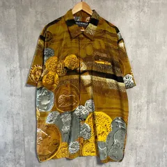 【激レア】PELLE PELLE 総柄シャツ L コイン柄 90s ビンテージ ペレペレ MARC BUCHANAN 半袖シャツ ストリート B系 ヒップホップ Y2K オーバーサイズ 茶 ゴールド 派手 古着 ラッパーのサムネイル