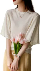 Over the moon サマーニット レディース トップス 半袖 ドルマン 婦人 着痩せ 薄手 ゆったり (ホワイト,  L)