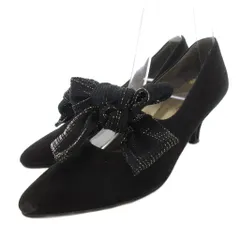 イヴサンローラン YVES SAINT LAURENT パンプス ヒール リボン スエード 35 黒 ブラック /JS ■GY19
