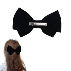 ヘアアクセ バレッタ 髪飾り ヘアクリップ ロングリボン リボン ヘアピン クリップ かわいい おしゃれ ベロア ヘアゴム ビッグリボン 大きめ ベルベット ヘアアクセサリー シュシュ 可愛い (ブラック バレッタ小)