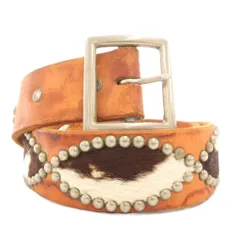 エイチティーシー HTC レザーベルト ハラコ スタッズ 34 茶 ブラウン /GV ■GY11