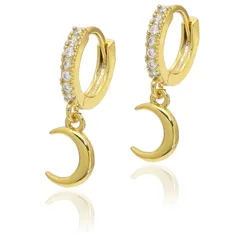 【フープピアス 全長20mm 色:ゴールド】[Adelina Style] ピアス レディース 人気 フープピアス 1ペア 小さめ ゆれる ダングルピアス キュービックジルコニア サージカルステンレス 金属アレルギー対応 金メッキ (タイプI)